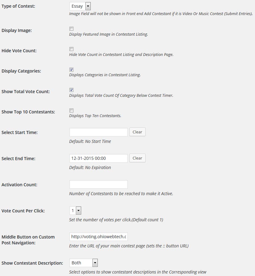 Essay Contest Category Settings